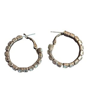 Silver-Tone Crystal Rhinestone Hoops Earrings classic estate [Pierced